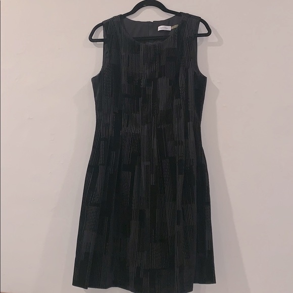 Calvin Klein black Velvet Flocked Flare Dress - Picture 2 of 4